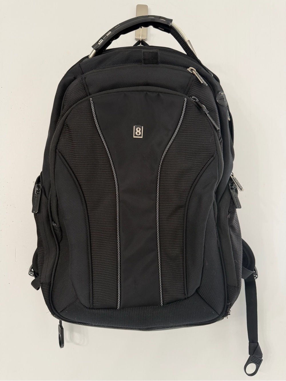 Level 8 black multipocket laptop compartment cushioned mesh back travel backpack